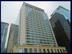 Mandarin Oriental. Built in 1963, as one of the world's most luxorious hotels.Today it is dwarfed by the much newer surrounding skyscrapers.